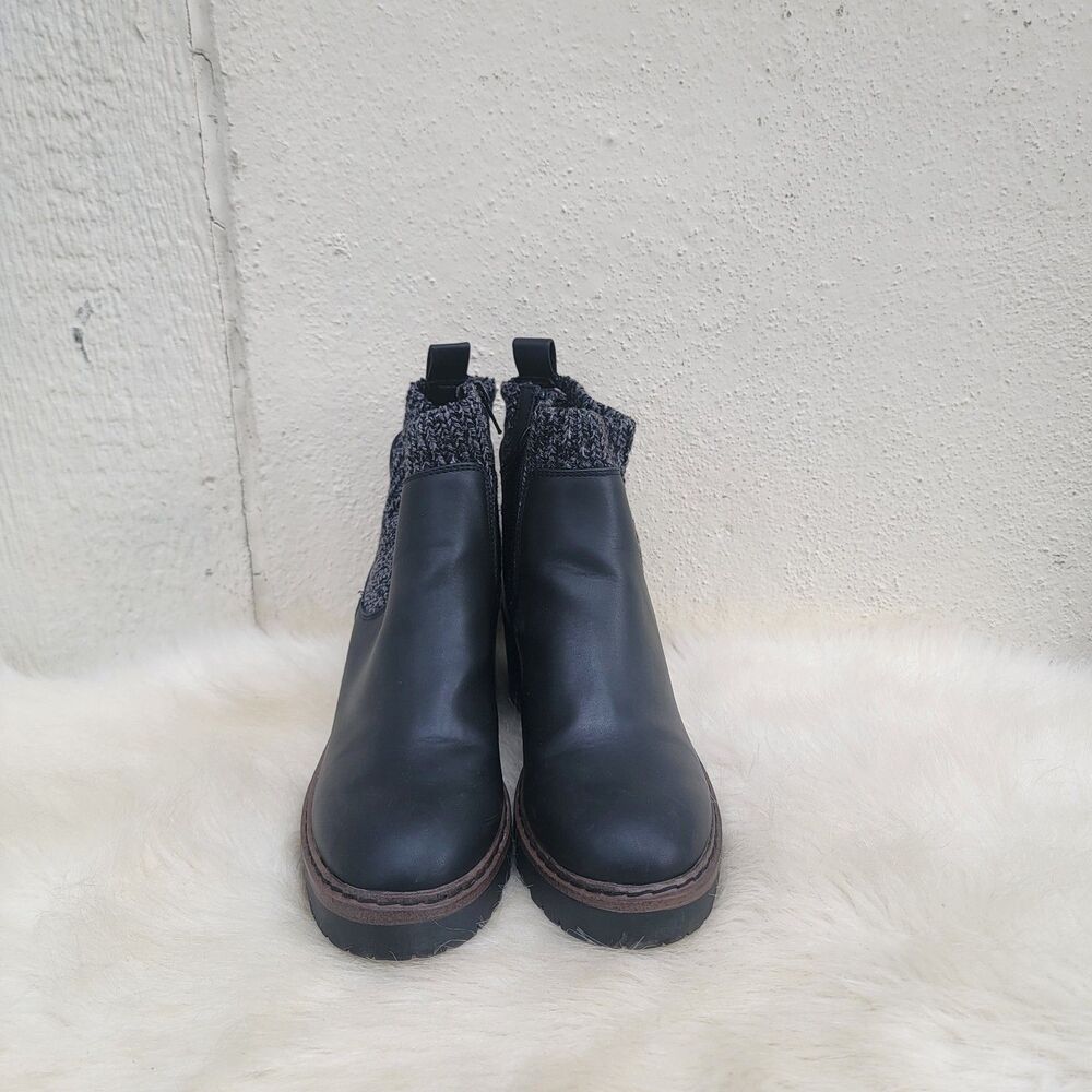 steve madden ribbed knit chunky heel ankle boots black wmns sz 6 Y2k